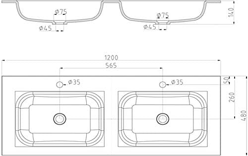 Lavabo Glasvilla, lavabo encastré, lavabo en fonte minérale, meuble-lavabo, grand espace de rangement, rectangulaire Col04