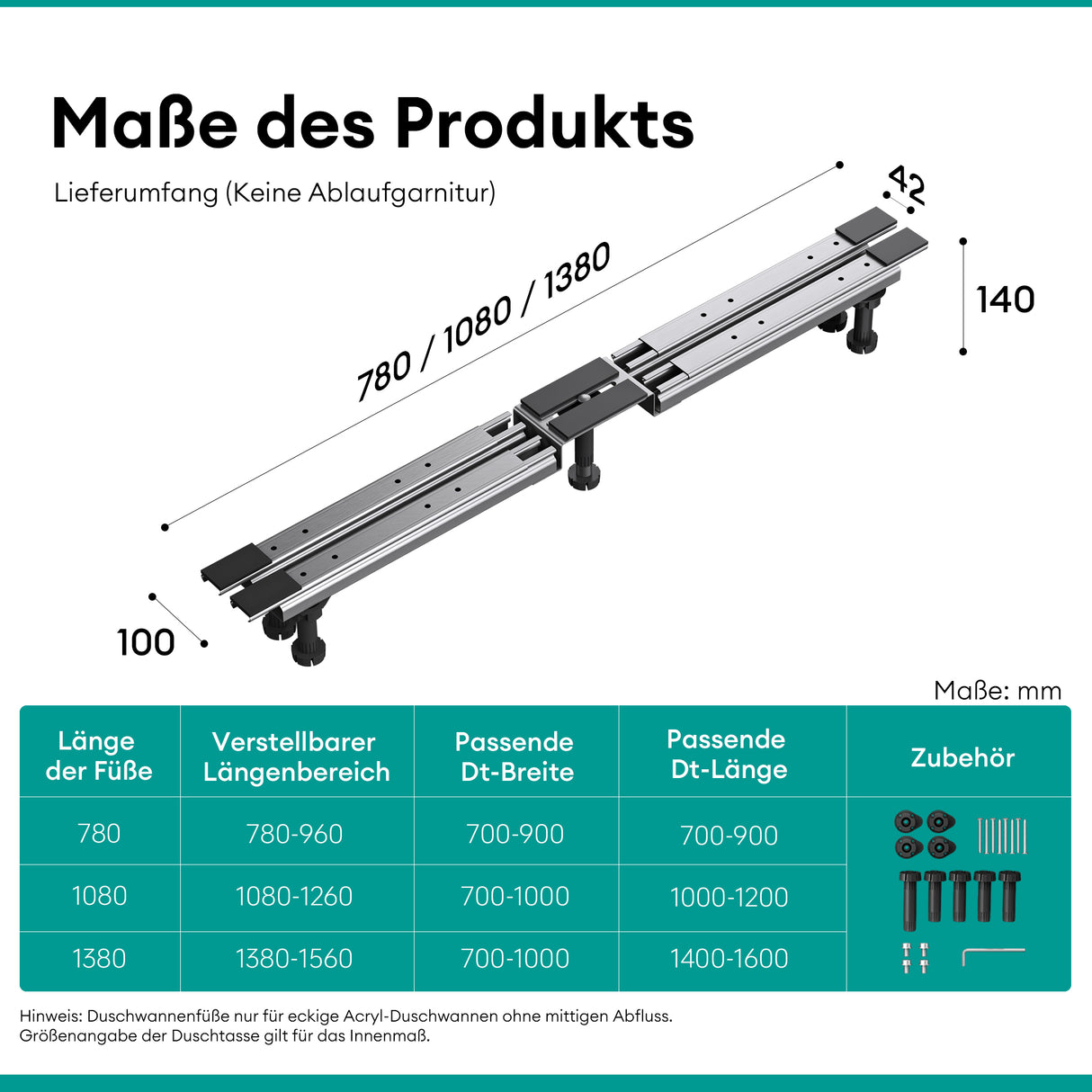 Pieds de receveur de douche, pied de receveur de douche, pied de fixation pour receveurs de douche en forme de X, cadre de receveur de douche avec 5 pieds réglables 