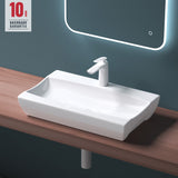 Lavabo à poser Glasvilla, Lavabo suspendu, Dimensions (L x H x P) : 63 x 40 x 12 cm, Céramique blanche avec revêtement nano, Bruxelles 890