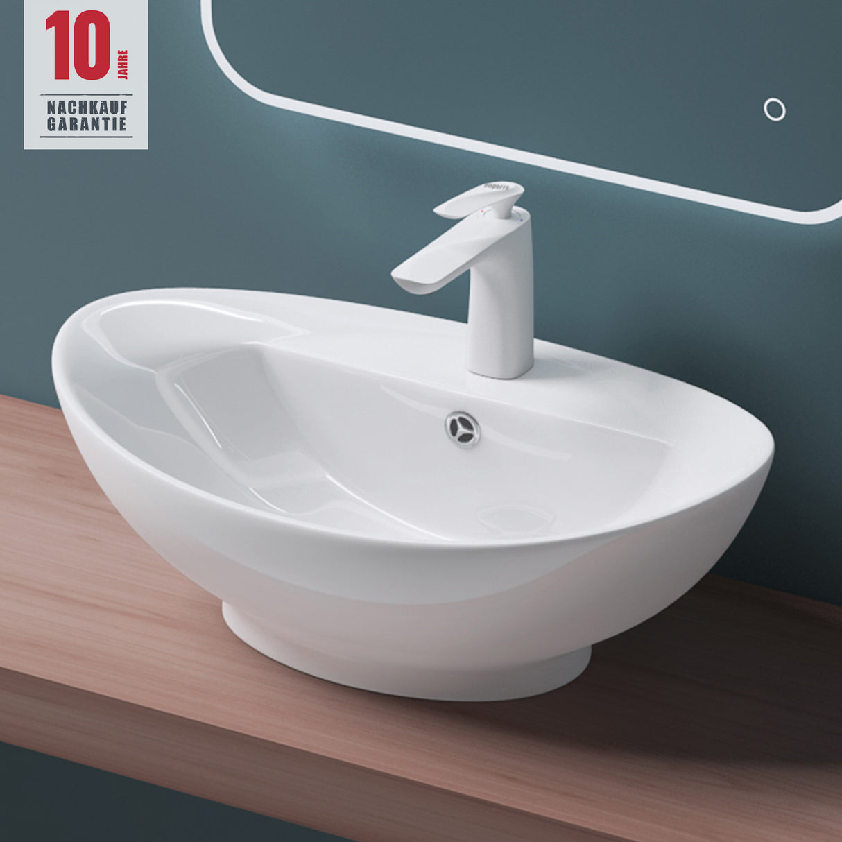 Vasque à poser Glasvilla, modèle Brussels 302 blanc, en céramique avec nano-revêtement