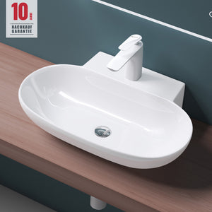 glasvilla Lavabo da Appoggio in Ceramica 56x39.5x12.5cm Lavandino Bagno Bianco con Nano Rivestimento Brüssel899