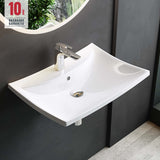 glasvilla lavabo de encimera lavabo colgante BTH: 60x44x18cm blanco de cerámica con recubrimiento nano Bruselas709