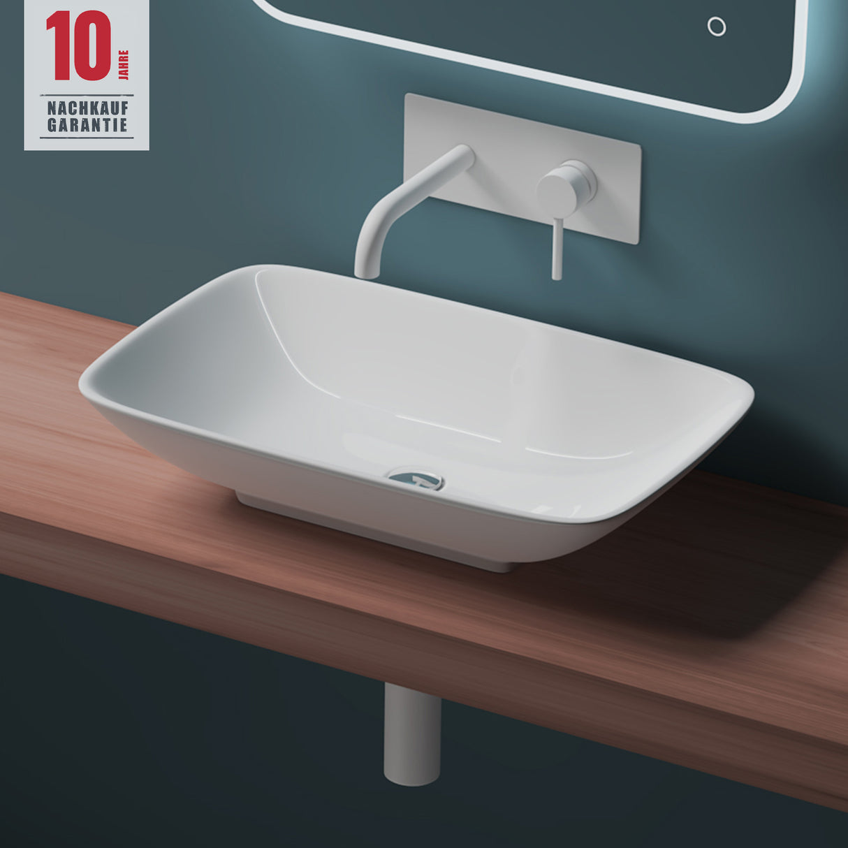 Vasque à poser Glasvilla, modèle Brussels 159 blanc, en céramique avec nano-revêtement