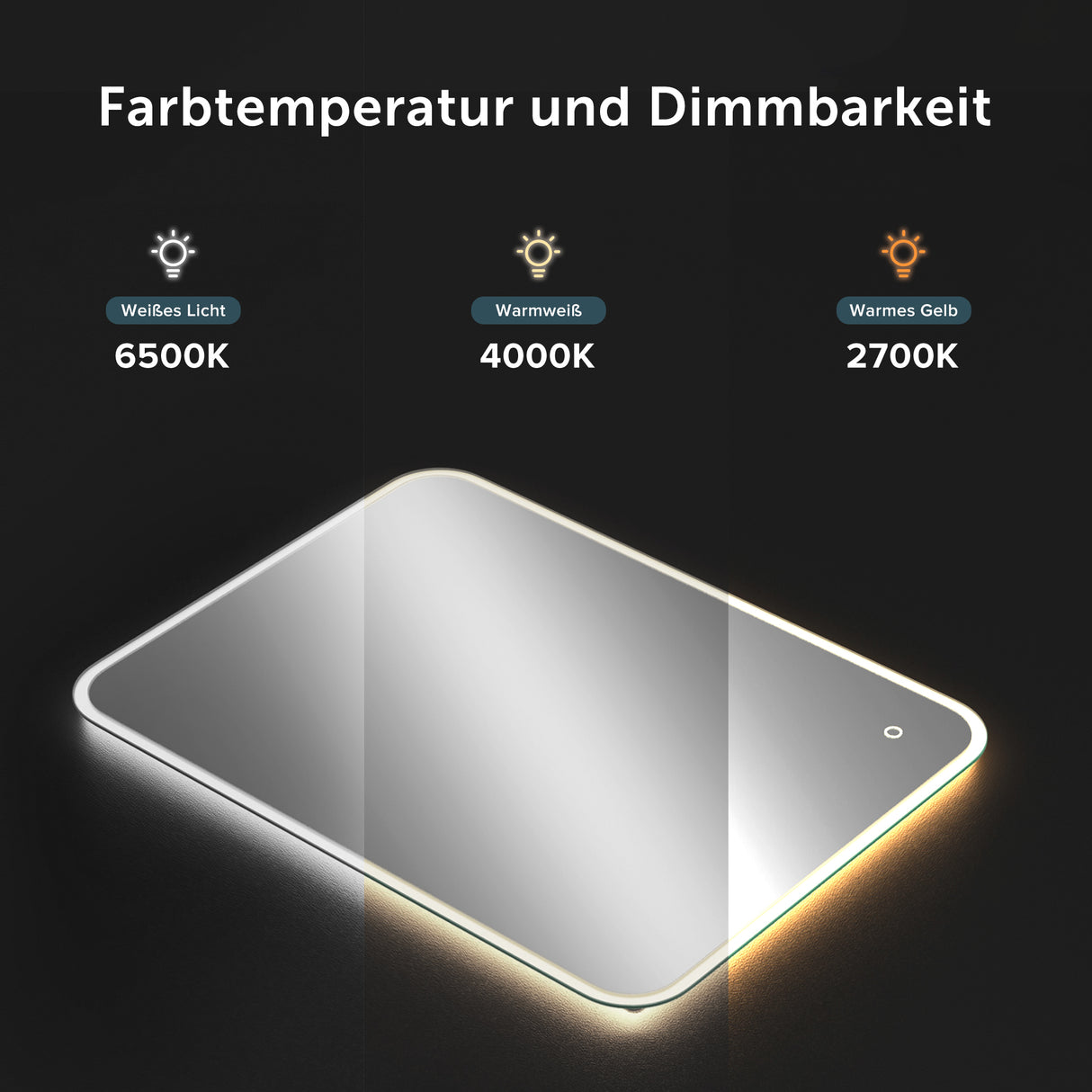 glasvilla Miroir Mural de Salle de Bain Miroir de Salle de Bain LED avec Interrupteur Tactile Antibuée Couche Antibuée