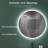 glasvilla Miroir Mural de Salle de Bain Miroir Lumineux Rond à LED Miroir de Salle de Bain à LED avec Interrupteur Tactile Couche Antibuée LED-Spiegel 05