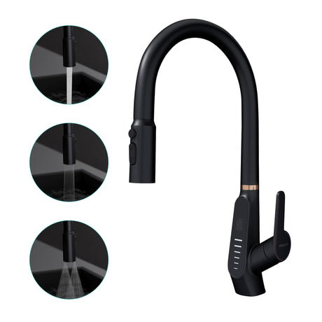 Robinet de cuisine Glasvilla, extensible, rotatif à 360°, 3 jets d'eau, affichage numérique LED, robinet d'évier de cuisine MS-8085