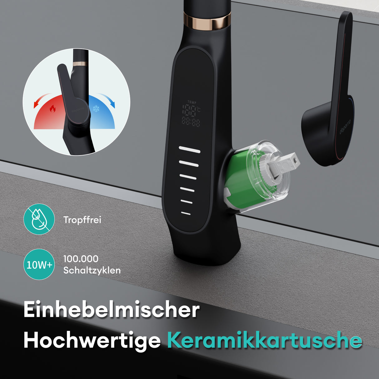 glasvilla Rubinetto da Cucina Estraibile con 3 Modalità e di Getto e Display digitale a LED Rubinetto per Lavello con Tubi e Accesorri Ruotabile a 360° MS-8085