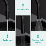 glasvilla Rubinetto da Cucina Estraibile con 3 Modalità e di Getto e Display digitale a LED Rubinetto per Lavello con Tubi e Accesorri Ruotabile a 360° MS-8085