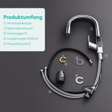 glasvilla Rubinetto da Cucina Estraibile con 3 Modalità e di Getto e Display digitale a LED Rubinetto per Lavello con Tubi e Accesorri Ruotabile a 360° MS-8085