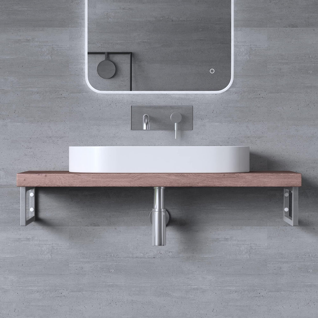 Console murale design Glasvilla en acier inoxydable, support de lavabo 3 pièces WH01