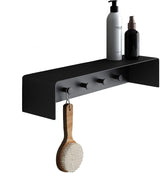 glasvilla Handtuchhaken mit Ablage Schwarz matt 50x10x10 cm aus Edelstahl Wandregal mit Hakenleiste, Handtuchhalter Wandmontage inkl. 5 Haken, MMF257