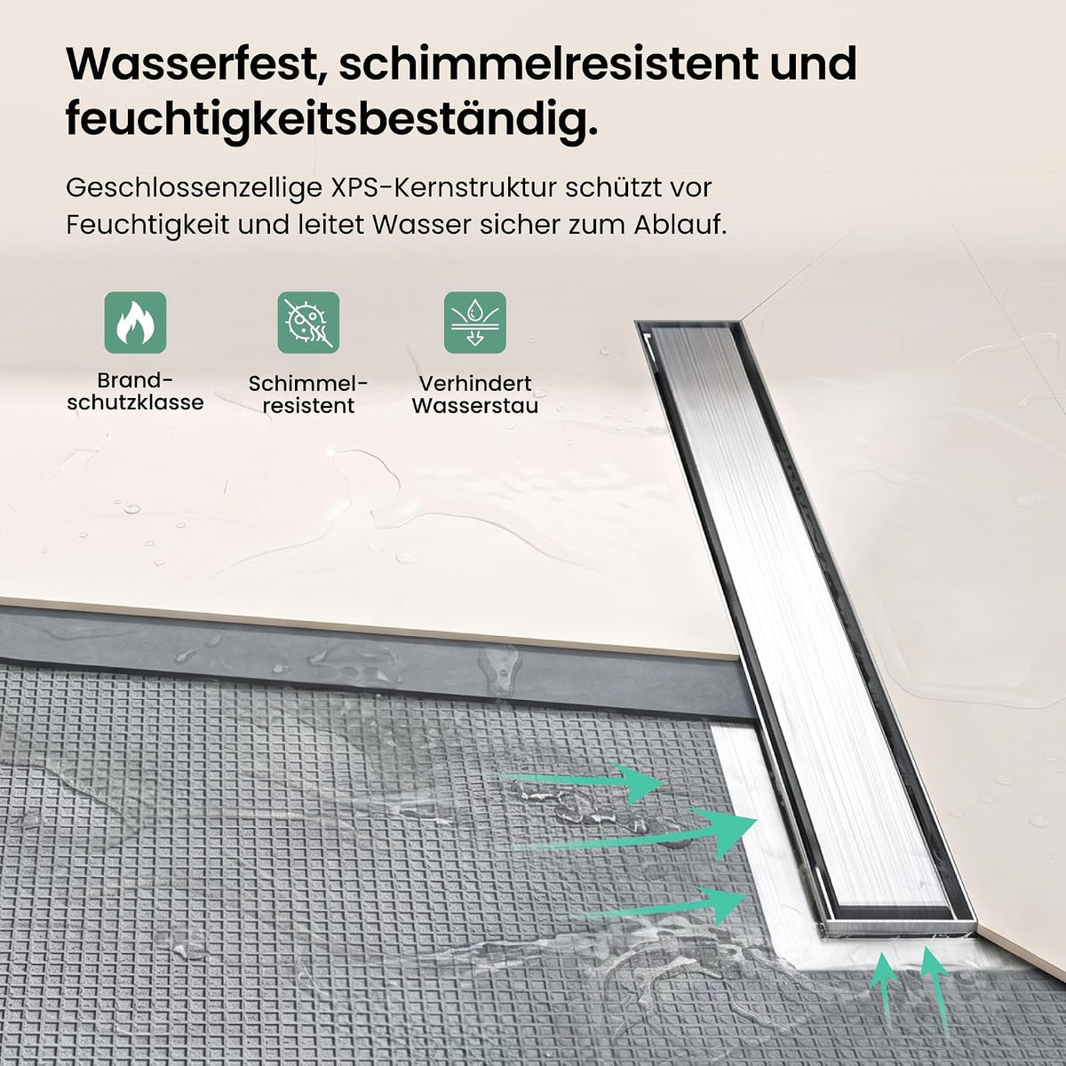 glasvilla  Duschwanne inkl. Duschrinne und Ablaufgarnitur Duschtasse bodeneben Gefälleplatte, Duschboard befliesbar Duschelemente, XPS-Duschboard02