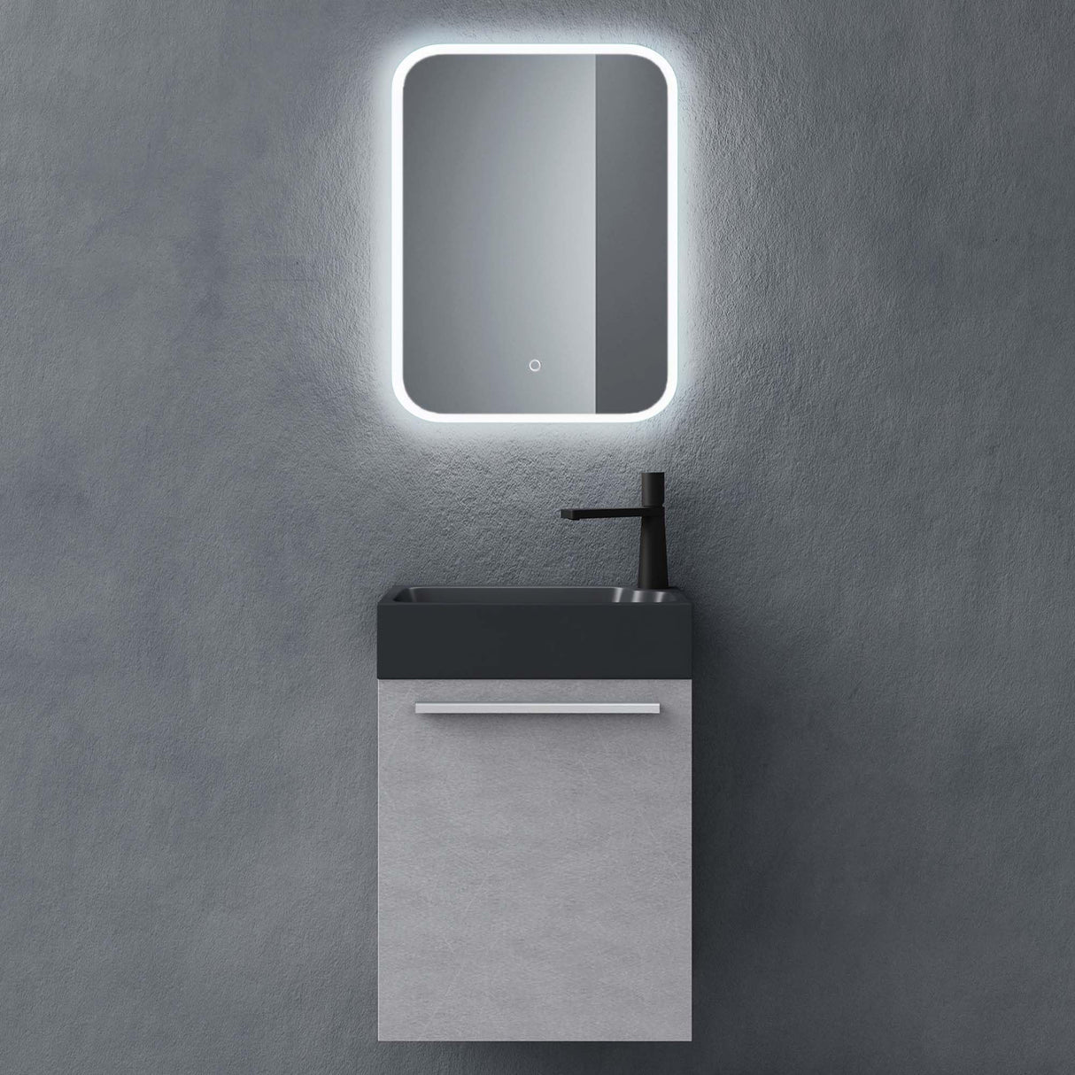 glasvilla Ensemble de Meubles de Salle de Bain avec Meuble Sous-Vasque Lavabo Anthracite Mat et Miroir de Salle de Bain LED 46x26x63 cm Pisa