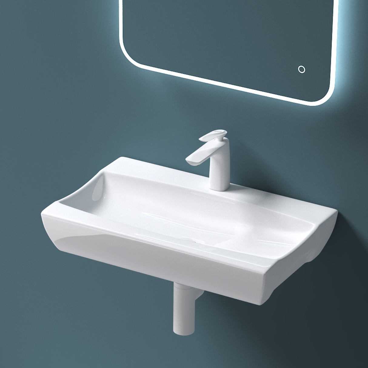 Lavabo à poser Glasvilla, Lavabo suspendu, Dimensions (L x H x P) : 63 x 40 x 12 cm, Céramique blanche avec revêtement nano, Bruxelles 890