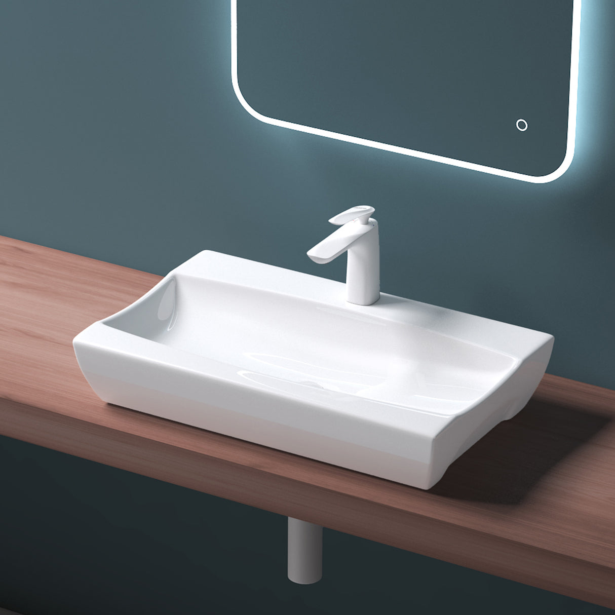 Lavabo à poser Glasvilla, Lavabo suspendu, Dimensions (L x H x P) : 63 x 40 x 12 cm, Céramique blanche avec revêtement nano, Bruxelles 890