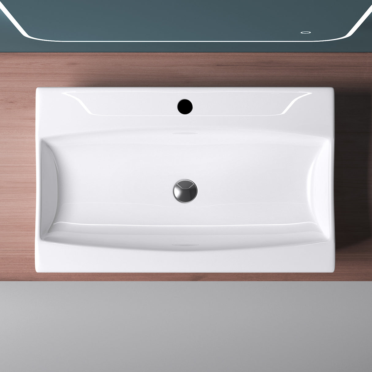 Lavabo à poser Glasvilla, Lavabo suspendu, Dimensions (L x H x P) : 63 x 40 x 12 cm, Céramique blanche avec revêtement nano, Bruxelles 890