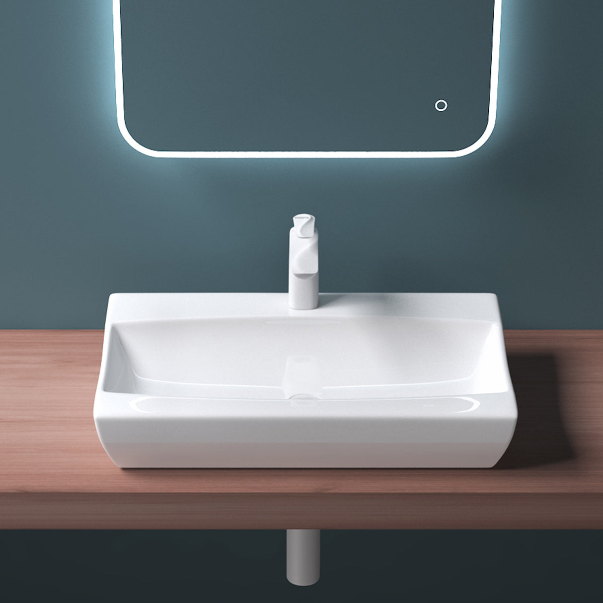 Lavabo à poser Glasvilla, Lavabo suspendu, Dimensions (L x H x P) : 63 x 40 x 12 cm, Céramique blanche avec revêtement nano, Bruxelles 890