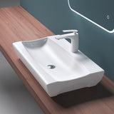 Lavabo à poser Glasvilla, Lavabo suspendu, Dimensions (L x H x P) : 63 x 40 x 12 cm, Céramique blanche avec revêtement nano, Bruxelles 890