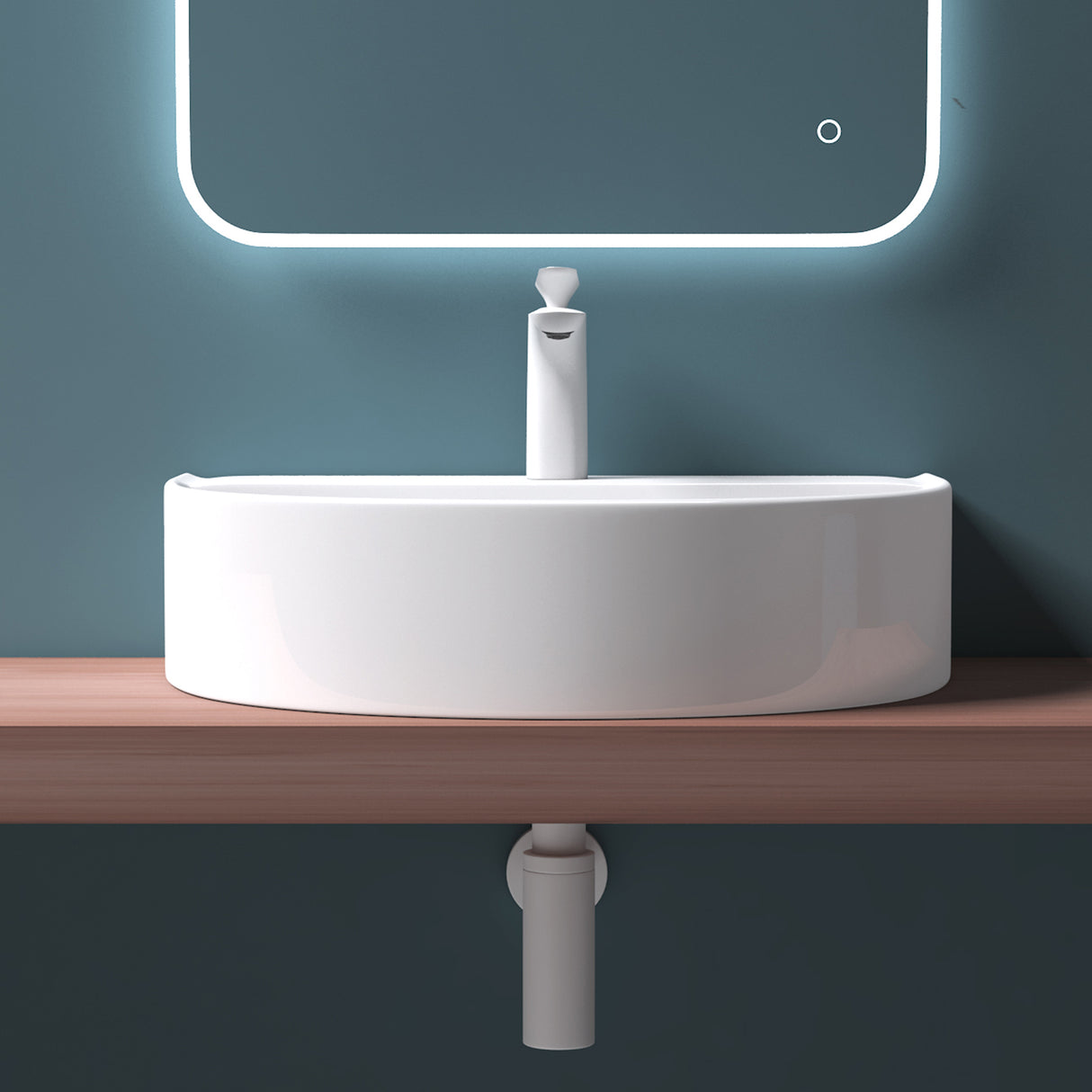 glasvilla Waschbecken Aufsatzwaschbecken Hängewaschbecken BTH: 61x44.5x14.5cm Weiß aus Keramik inkl. Nano-Beschichtung Brüssel896