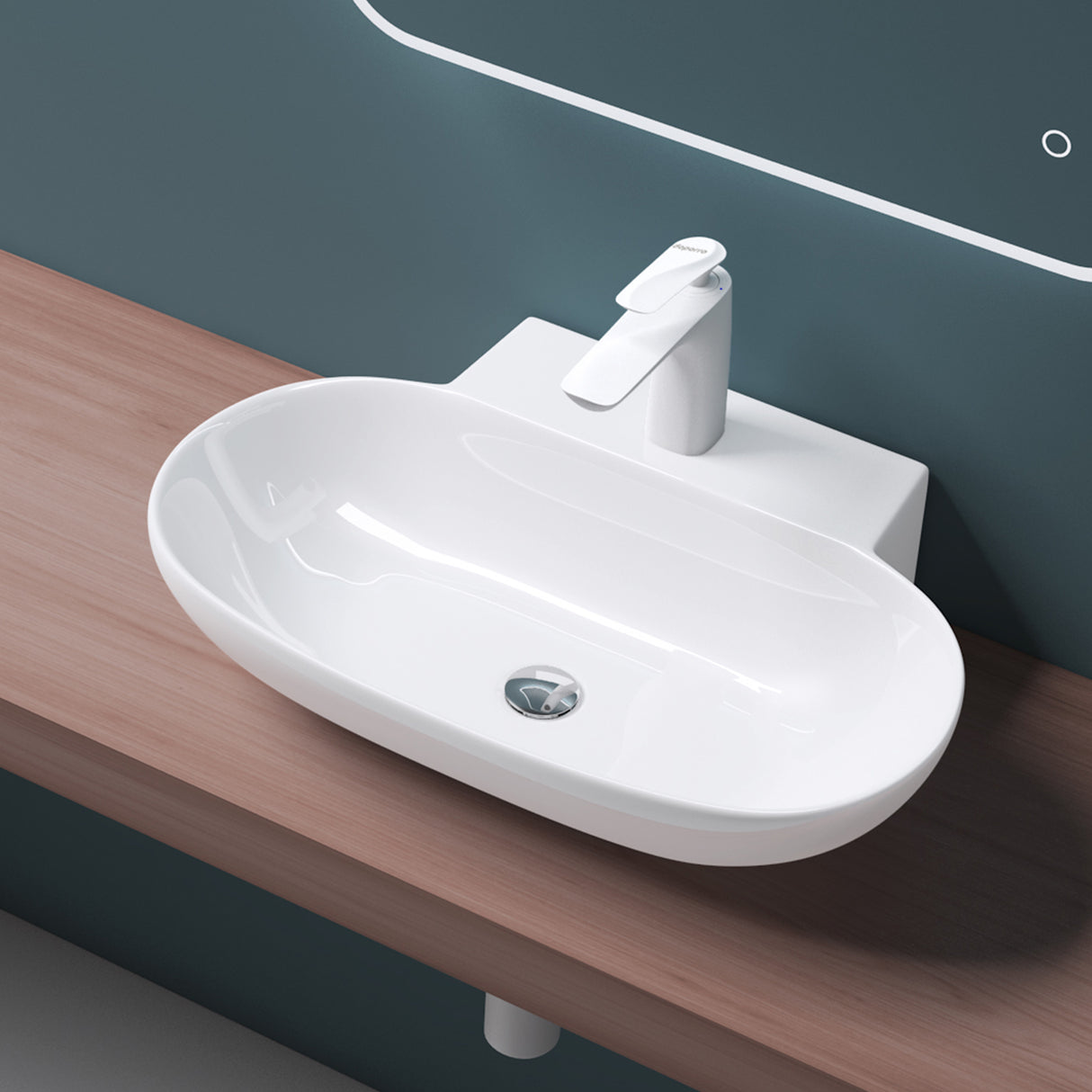 glasvilla Waschbecken Aufsatzwaschbecken Hängewaschbecken BTH: 56x39,5x12,5cm Weiß aus Keramik inkl. Nano-Beschichtung Brüssel899