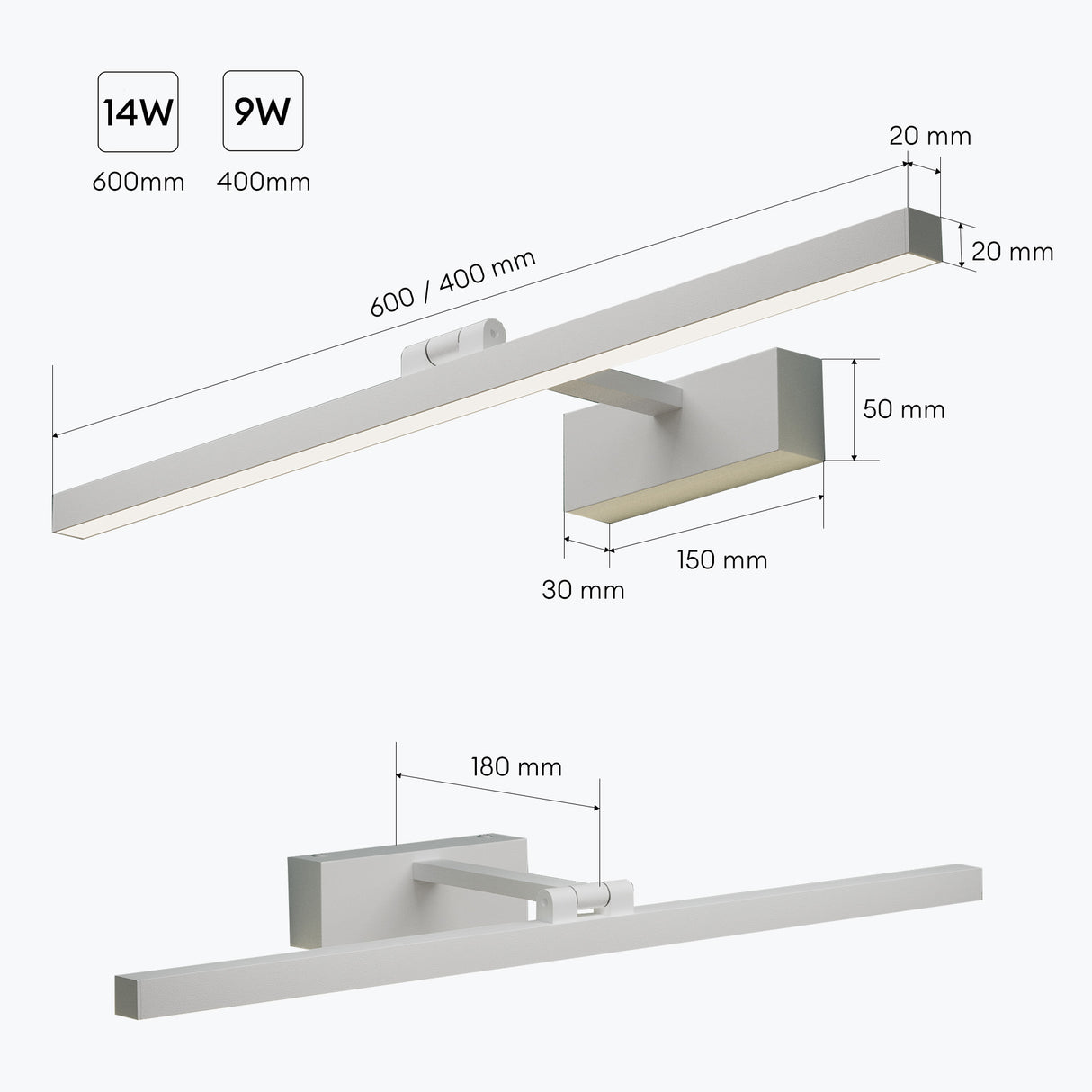 glasvilla Lampada da Specchio LED per Bagno | Lampada a Specchio 4000K, Illuminazione da Parete Ruotabile di 180° 9W Strahlenschön
