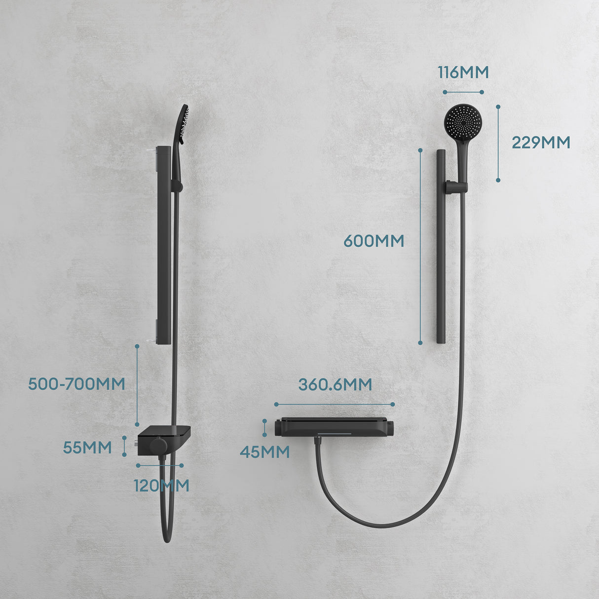 Système de douche Glasvilla avec thermostat, kit de robinetterie complet avec verrouillage de sécurité, 3 jets, pommeau de douche réglable en hauteur avec bec inférieur en laiton, système de douche 9