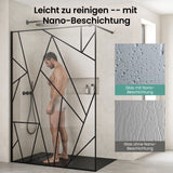 glasvilla Duschwand für Dusche Duschabtrennung  Walk-In Dusche  Duschtrennwand Schwarz 8mm ESG-Sicherheitsglas NANO Klarglas mit geometrischem Design MMBR3 Bremen01Plus-GM