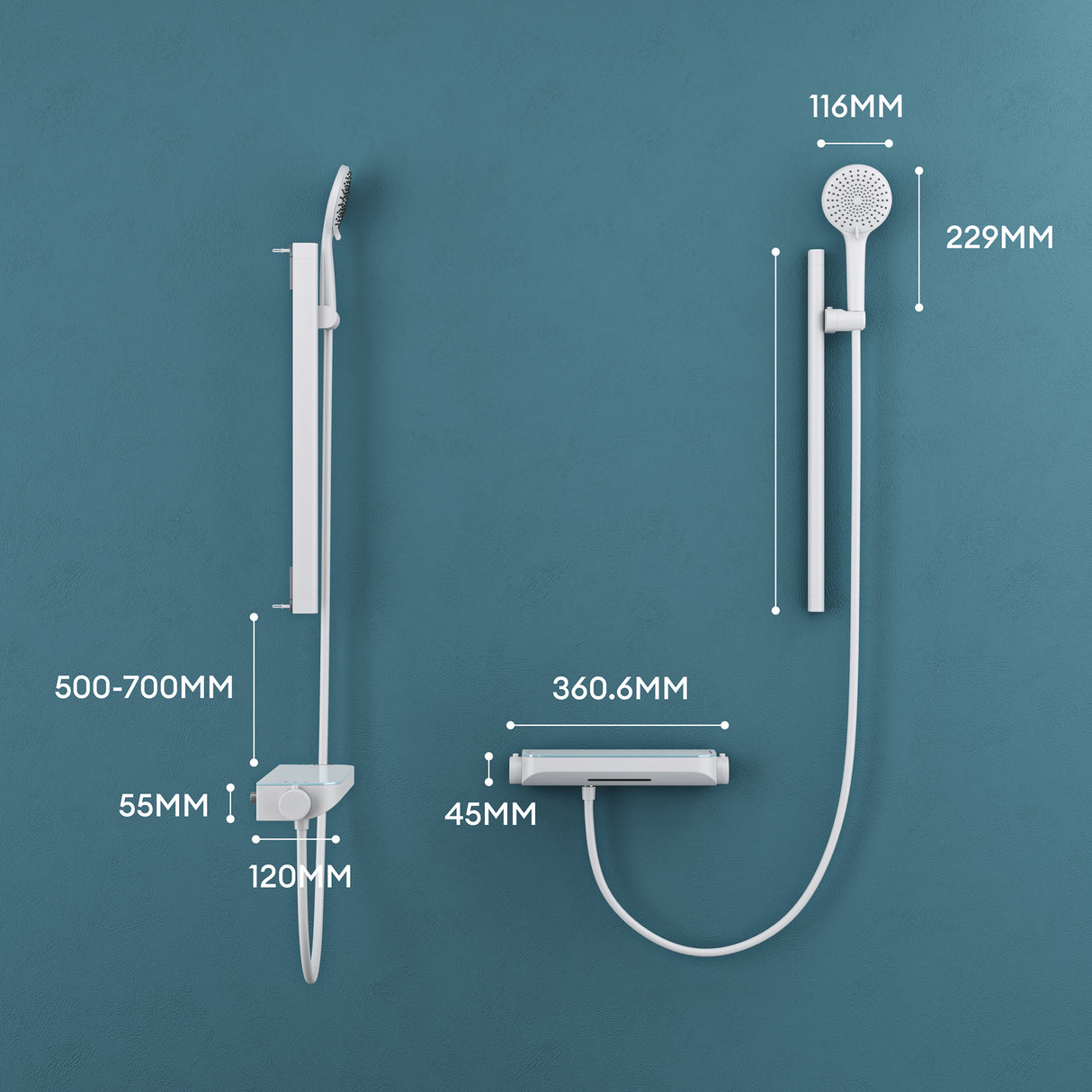 Système de douche Glasvilla avec thermostat, kit de robinetterie complet avec verrouillage de sécurité, 3 jets, pommeau de douche réglable en hauteur avec bec inférieur en laiton, système de douche 9