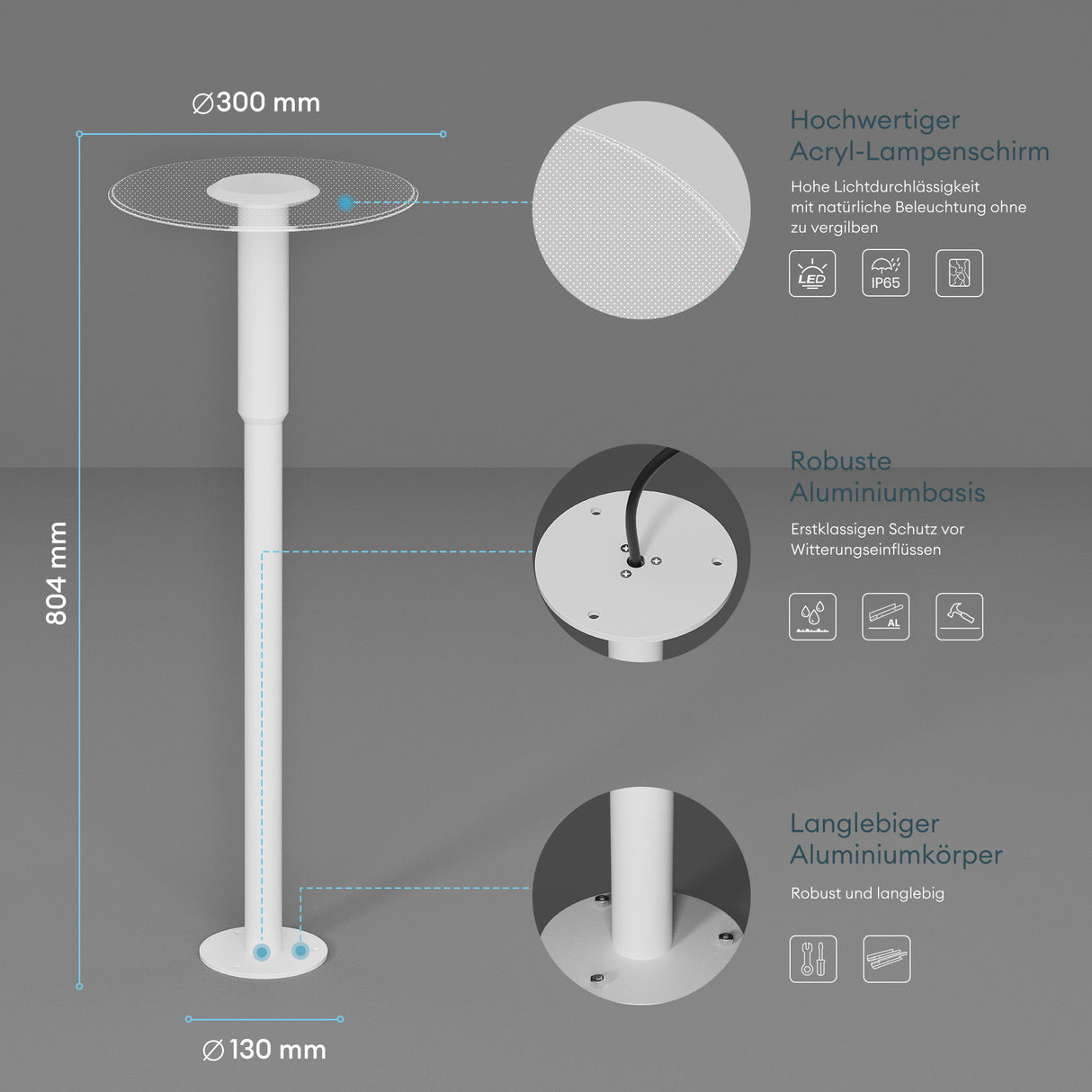 glasvilla Luminaire d’Extérieur ⌀300xH804mm IP65 | Éclairage de Chemin Extérieur | Borne Lumineuse pour Jardin, Lampadaire 3000K | Lampadaire d’Extérieur 6W StellaeLights