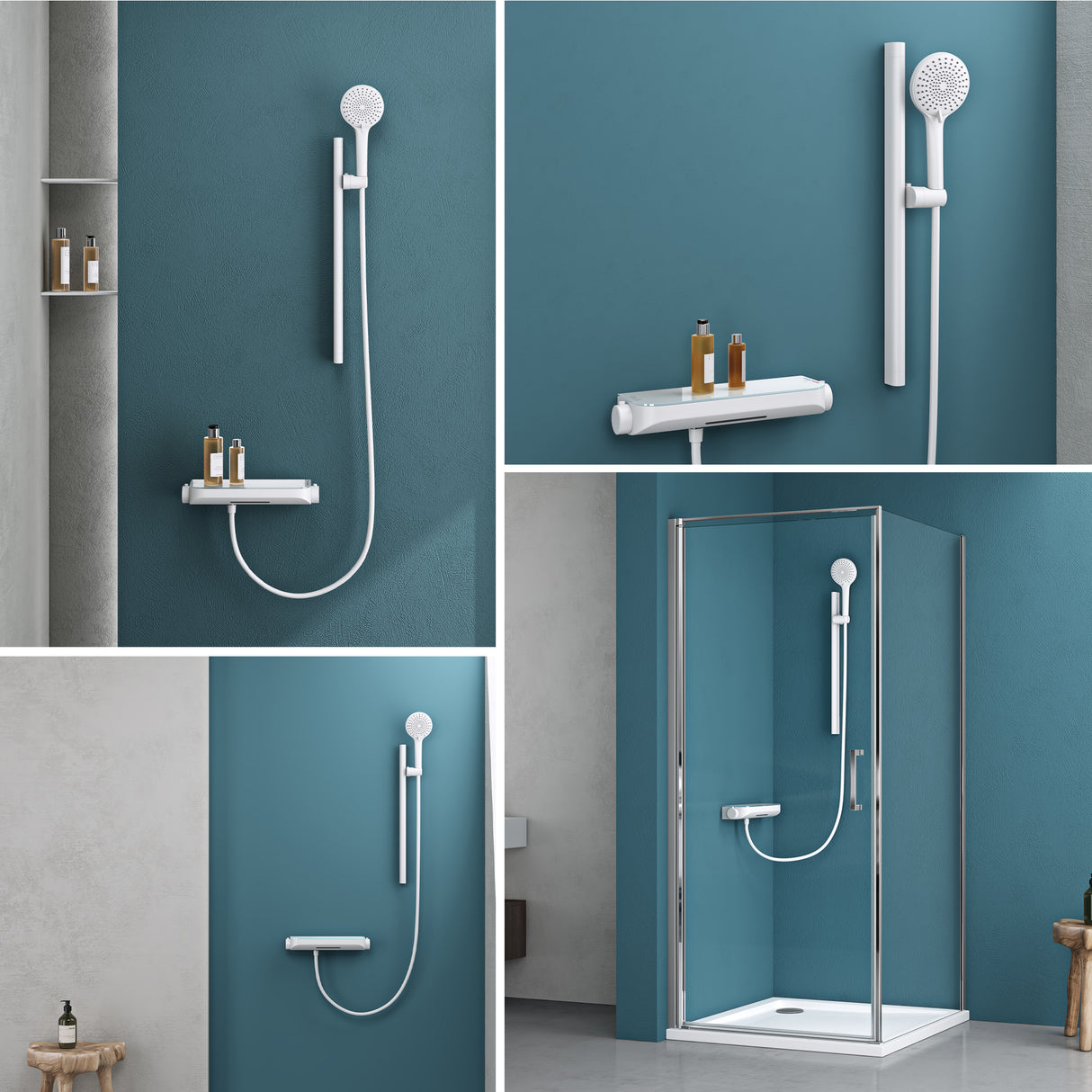 Système de douche Glasvilla avec thermostat, kit de robinetterie complet avec verrouillage de sécurité, 3 jets, pommeau de douche réglable en hauteur avec bec inférieur en laiton, système de douche 9