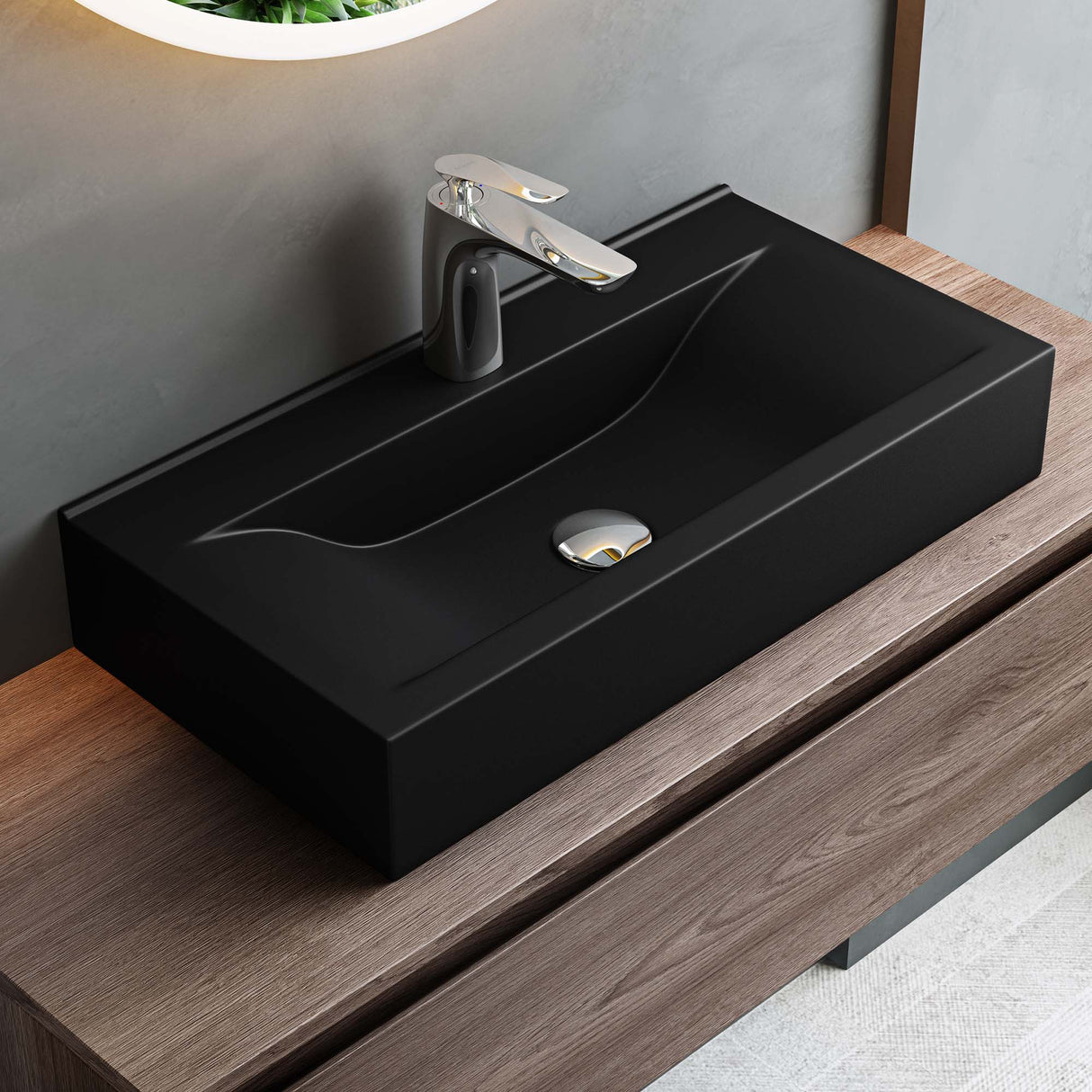 glasvilla Lavabo da Appoggio 60x31x10cm in Ceramica Lavabo Bagno Sospeso Lavandino Bagno da Appoggio con Nano Rivestimento Rettangolare Brüssel118g