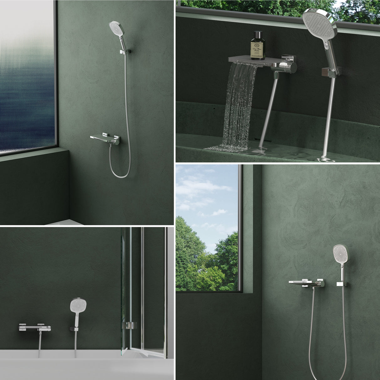 glasvilla Badewannenarmatur mit Handbrause Wasserfall Wannenarmatur Strahlarten Handbrause aus Messing inkl. Brausestange und Brauseschlauch