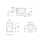 glasvilla Inodoro Suspendido Toilette Sin Reborde Blanco de Cerámica Montaje en Pared con Cierre Suave