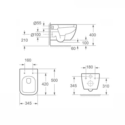 Glasvilla Design – Inodoro suspendido sin reborde en cerámica blanca con asiento Soft-Close