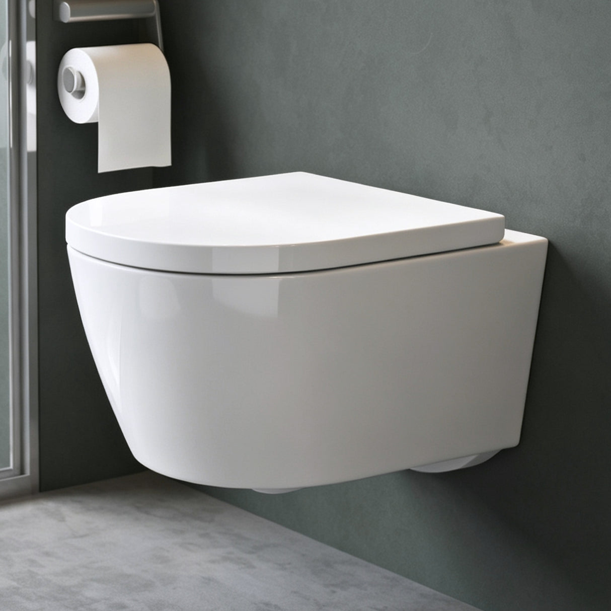 Glasvilla Design – Inodoro suspendido sin reborde en cerámica blanca con asiento Soft-Close