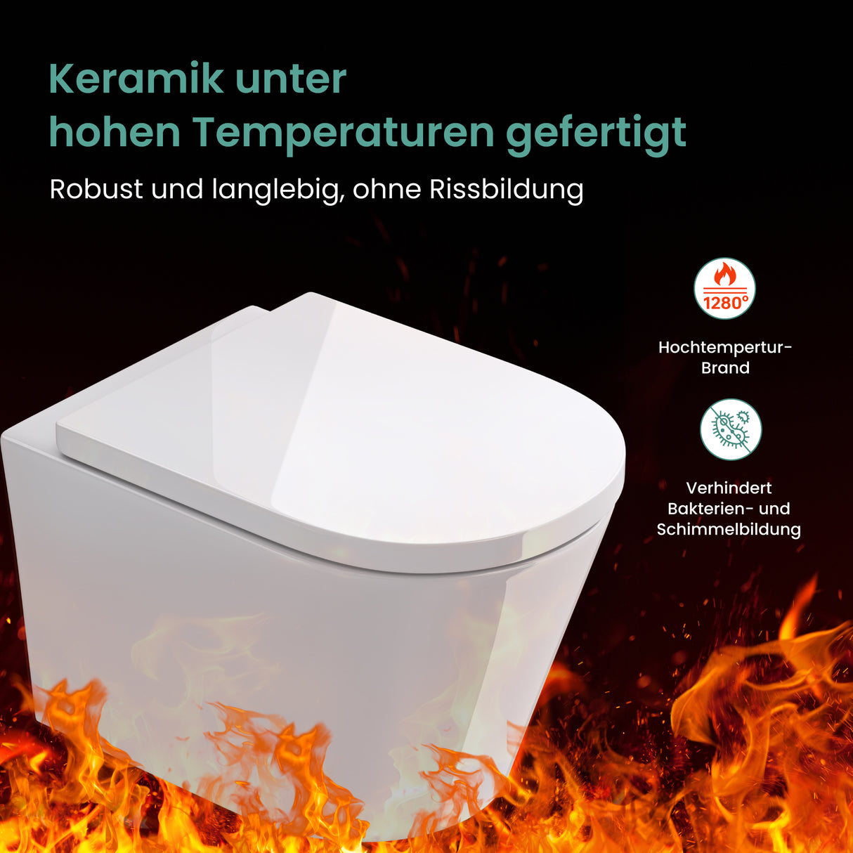 glasvilla Sanitari Bagno Sospeso in Ceramica, WC Sospeso senza Brida con Chiusura di Soft Close Aachen108