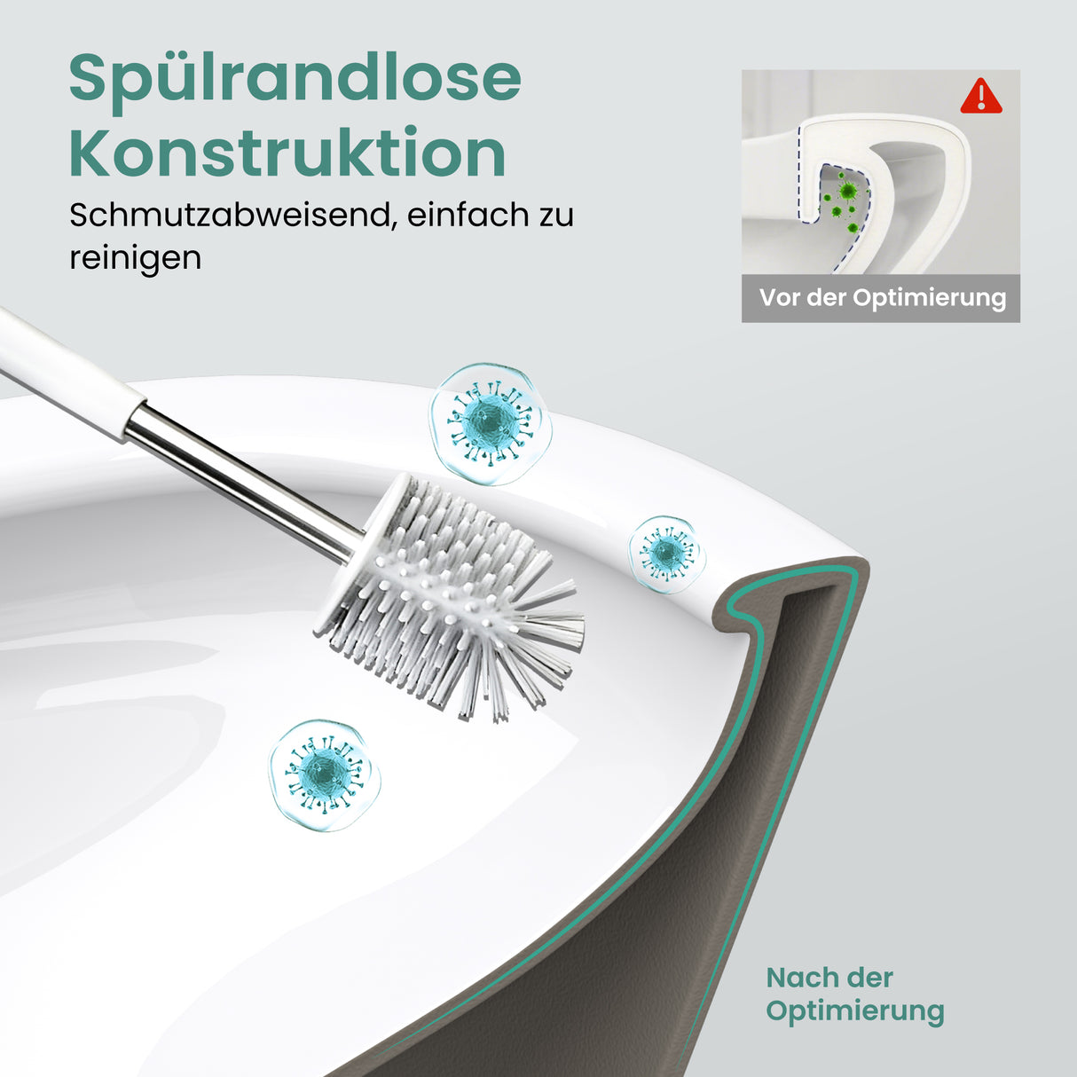 glasvilla Sanitari Bagno Sospeso in Ceramica, WC Sospeso senza Brida con Chiusura di Soft Close Aachen108