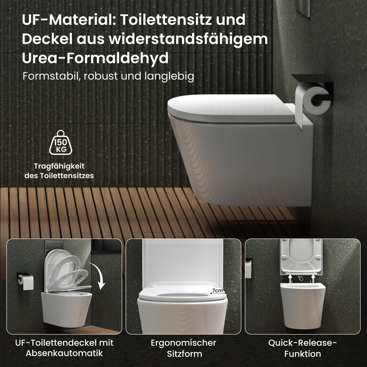 glasvilla Sanitari Bagno Sospeso in Ceramica, WC Sospeso senza Brida con Chiusura di Soft Close Aachen108