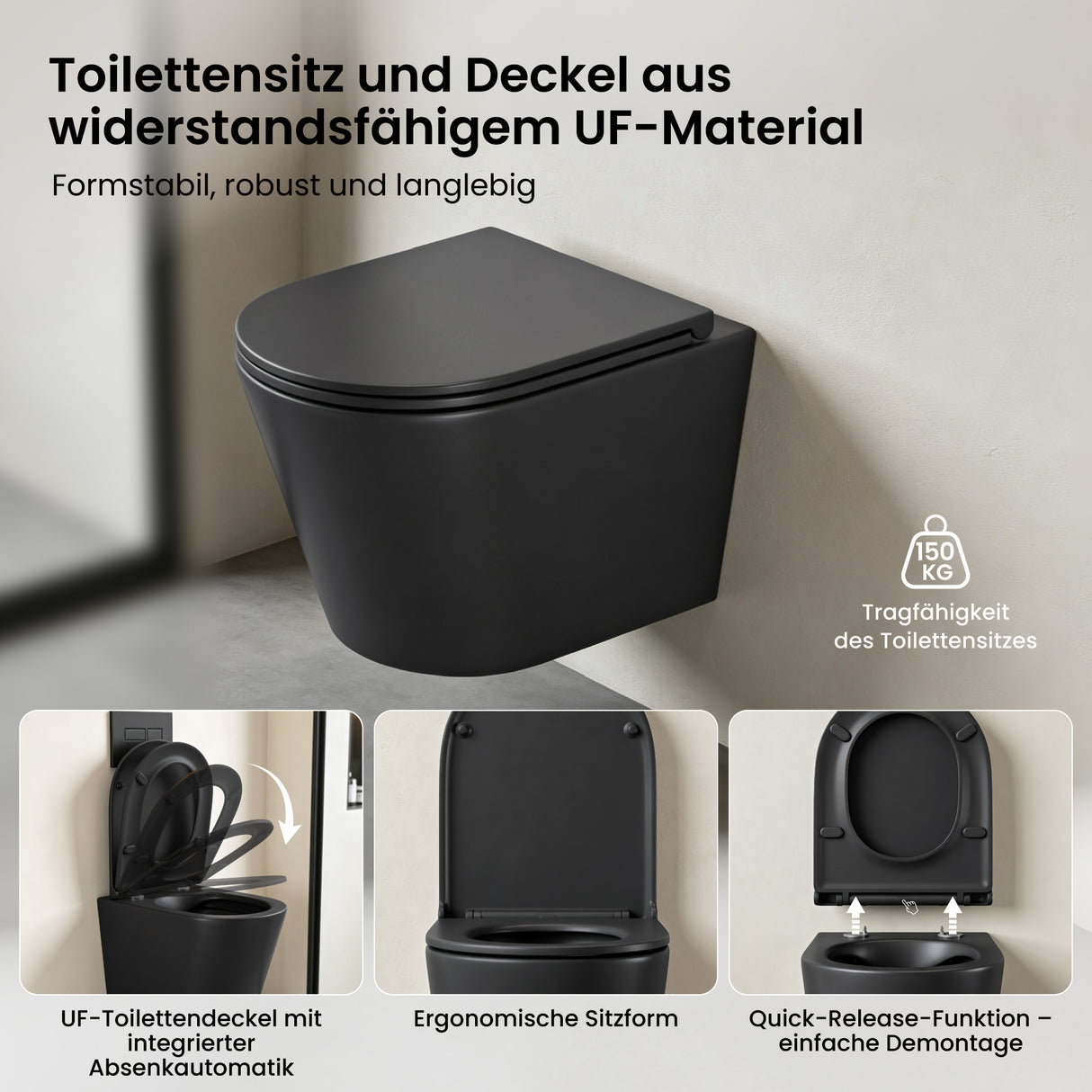 glasvilla Sanitari Bagno Sospeso in Ceramica, WC Sospeso senza Brida con Chiusura di Soft Close Aachen108