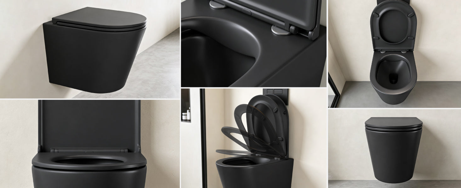 glasvilla Sanitari Bagno Sospeso in Ceramica, WC Sospeso senza Brida con Chiusura di Soft Close Aachen108