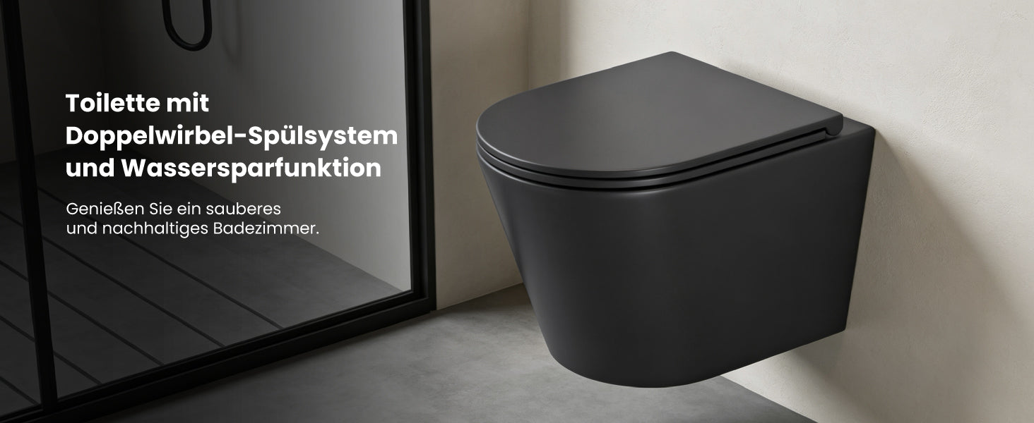 glasvilla Sanitari Bagno Sospeso in Ceramica, WC Sospeso senza Brida con Chiusura di Soft Close Aachen108