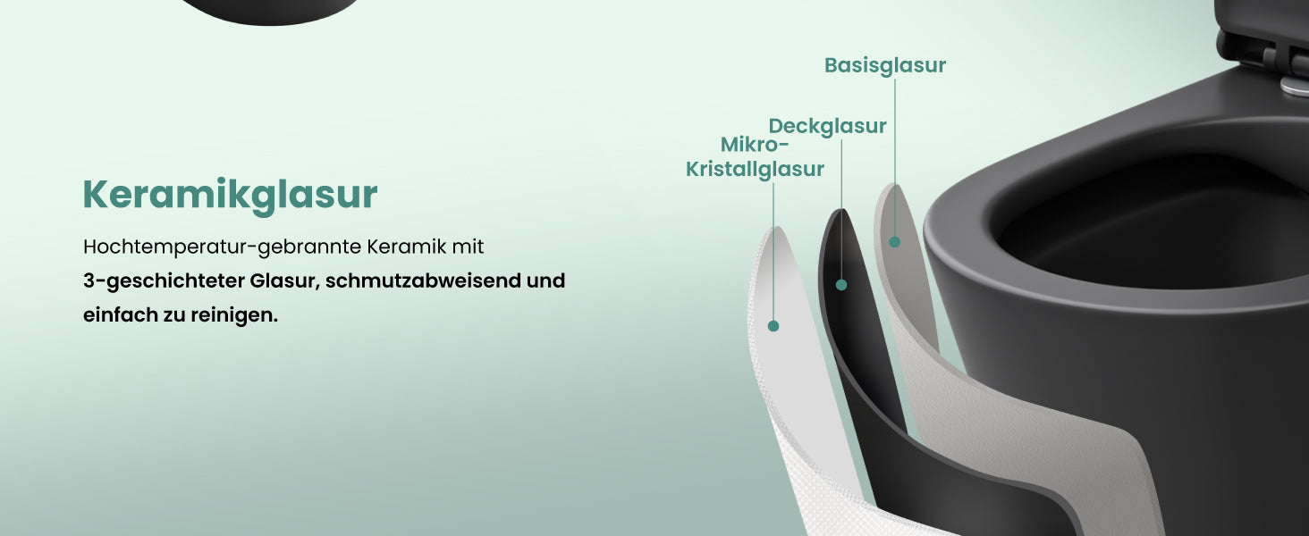 glasvilla Sanitari Bagno Sospeso in Ceramica, WC Sospeso senza Brida con Chiusura di Soft Close Aachen108