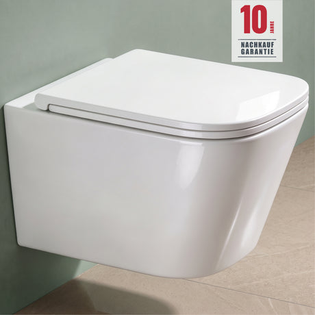 glasvilla Hänge WC Spülrandlos mit WC Sitz, Wand WC Toiletten mit Absenkautomatik aus Keramik, für Gäste, wc mit Nano Beschichtung, inkl. Soft-close,Aachen112