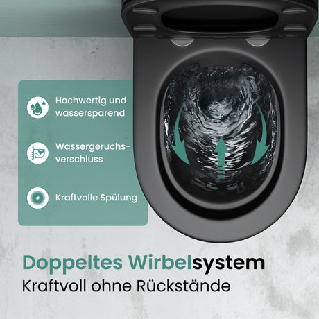 glasvilla Wand WC spülrandlos Schwarz Hänge WC spülrandlos Toilette WC mit Sitz Softclose