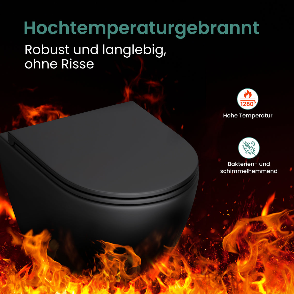 WC suspendu sans bride Glasvilla, noir, avec abattant à fermeture ralentie