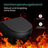 WC suspendu sans bride Glasvilla, noir, avec abattant à fermeture ralentie