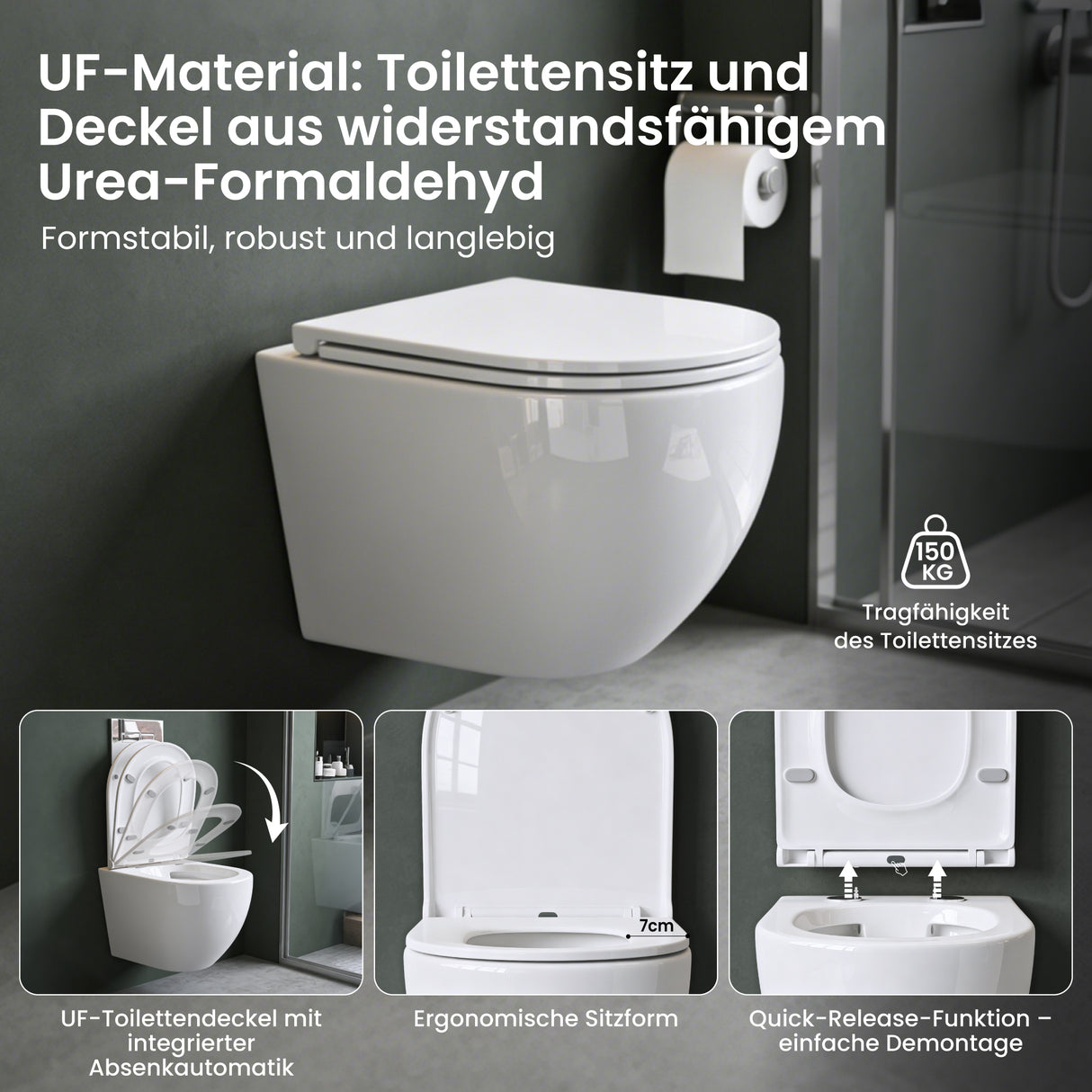 glasvilla Sanitari Bagno Sospeso in Ceramica WC Sospeso senza Brida con Chiusura di Soft Close