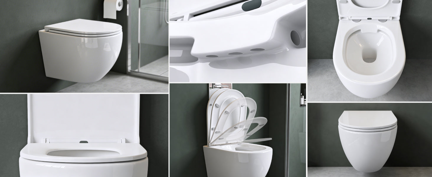 glasvilla Sanitari Bagno Sospeso in Ceramica WC Sospeso senza Brida con Chiusura di Soft Close
