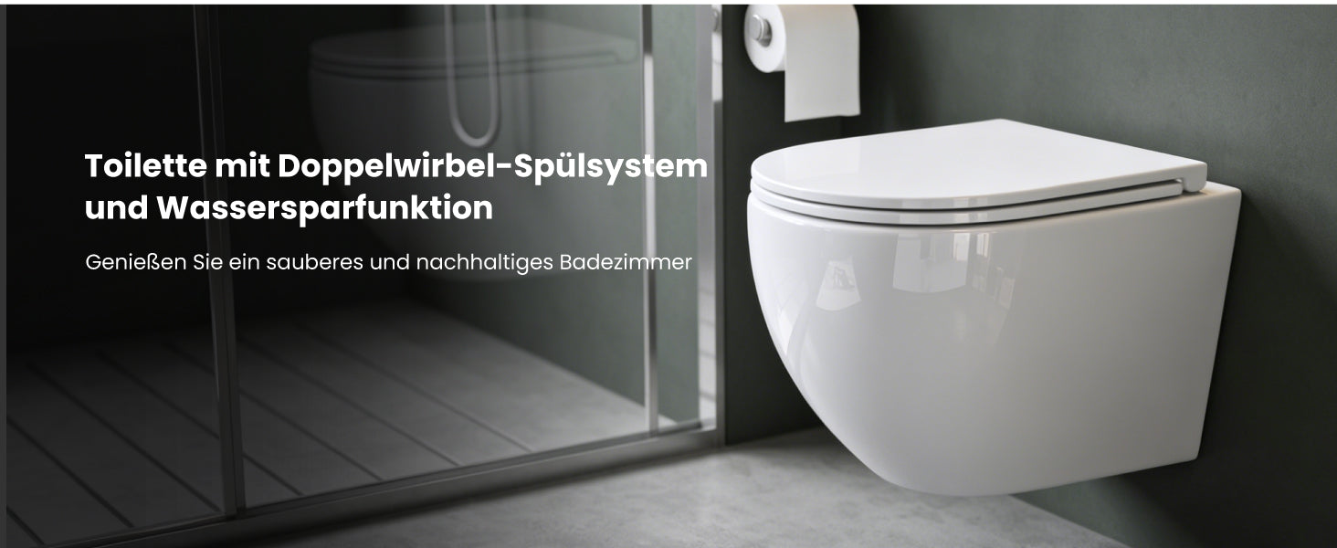 glasvilla Sanitari Bagno Sospeso in Ceramica WC Sospeso senza Brida con Chiusura di Soft Close