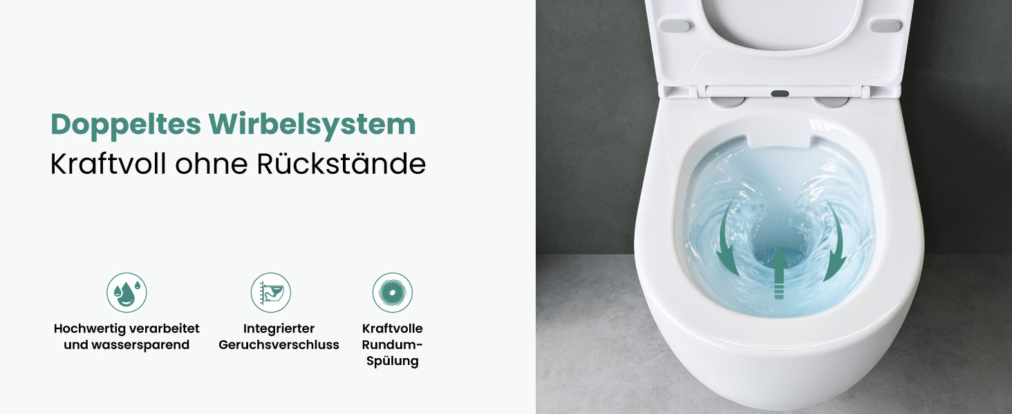 glasvilla Sanitari Bagno Sospeso in Ceramica WC Sospeso senza Brida con Chiusura di Soft Close
